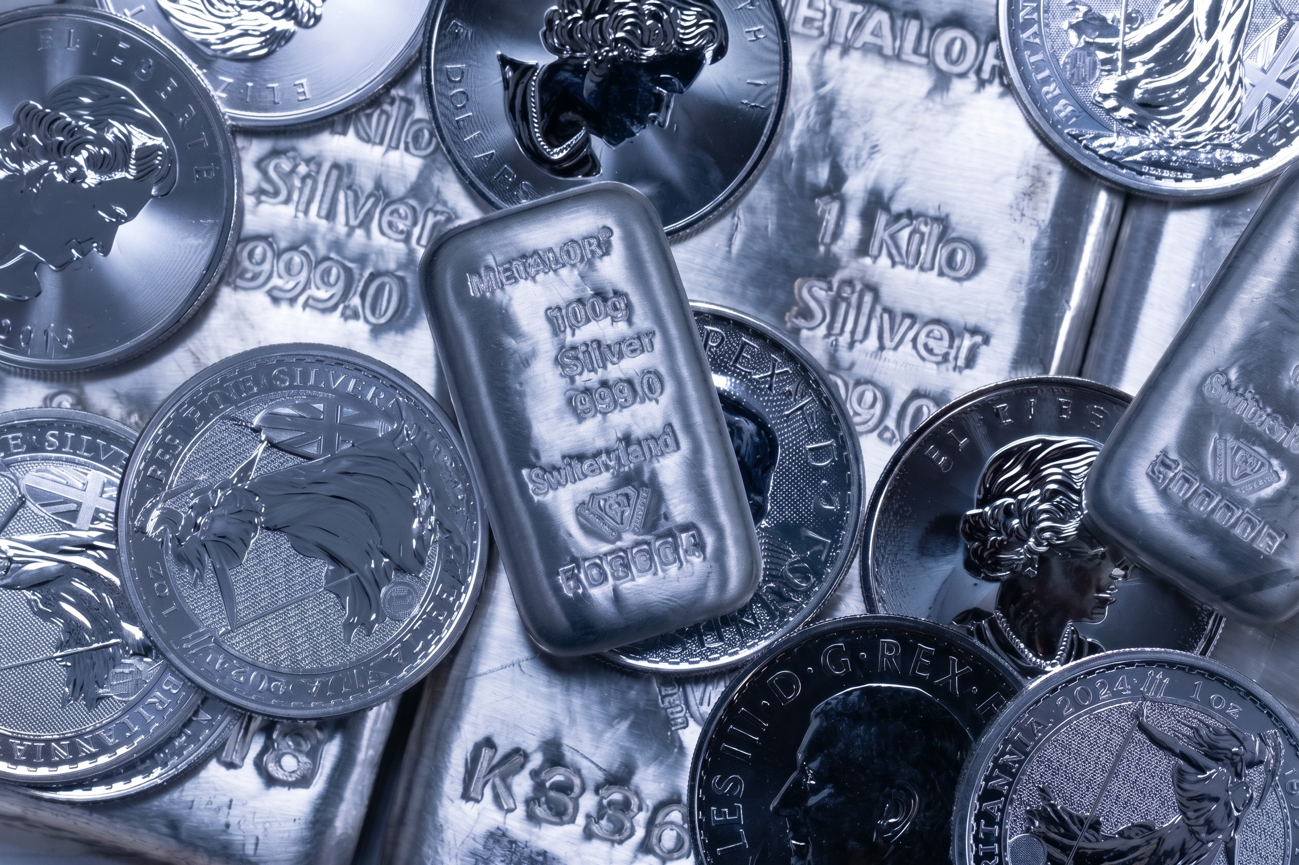 Assorted silver bullion coins